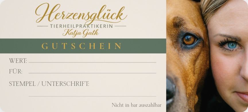 Gutschein der Tierheilpraxis Herzensglück für Hund, Katze und Pferd